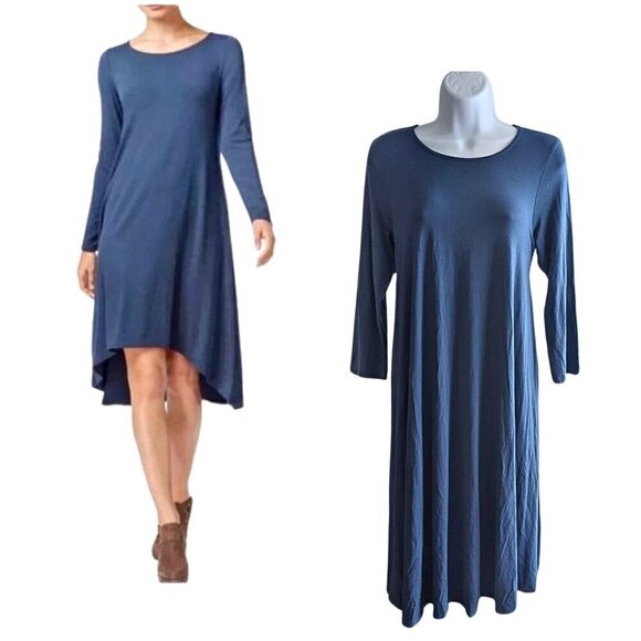 Eileen Fisher Dresses & Skirts - EILEEN FISHER Fir Blue Ballet Neck Viscose Jersey High Low Slip Dress Size S